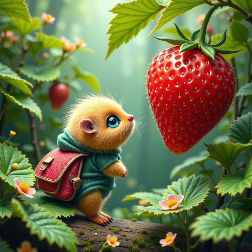 Fluffy Caterpillar's Strawberry Surprise: Whimsical Garden S...