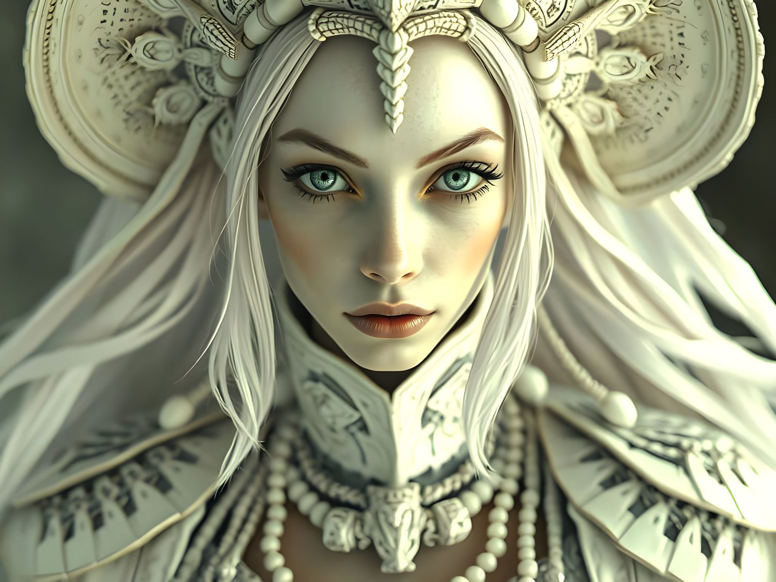 Cinematic Portrait of an Alien with White Hair and Hat