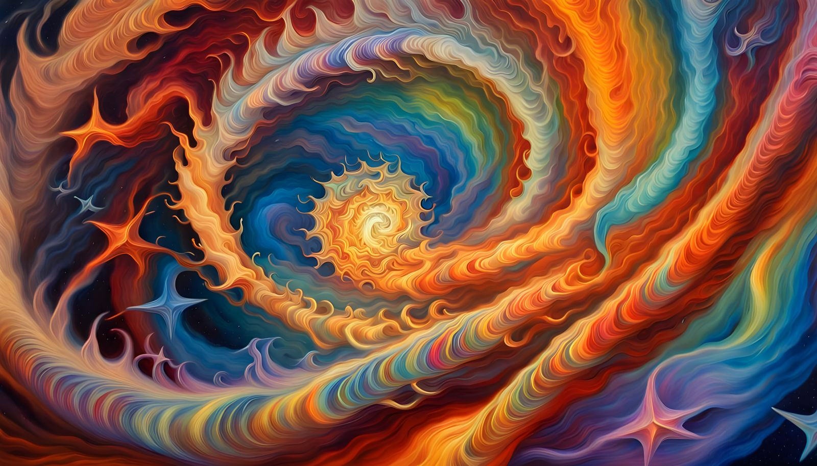 Iridescent Plasma Filaments Form Stars: Oil Painting