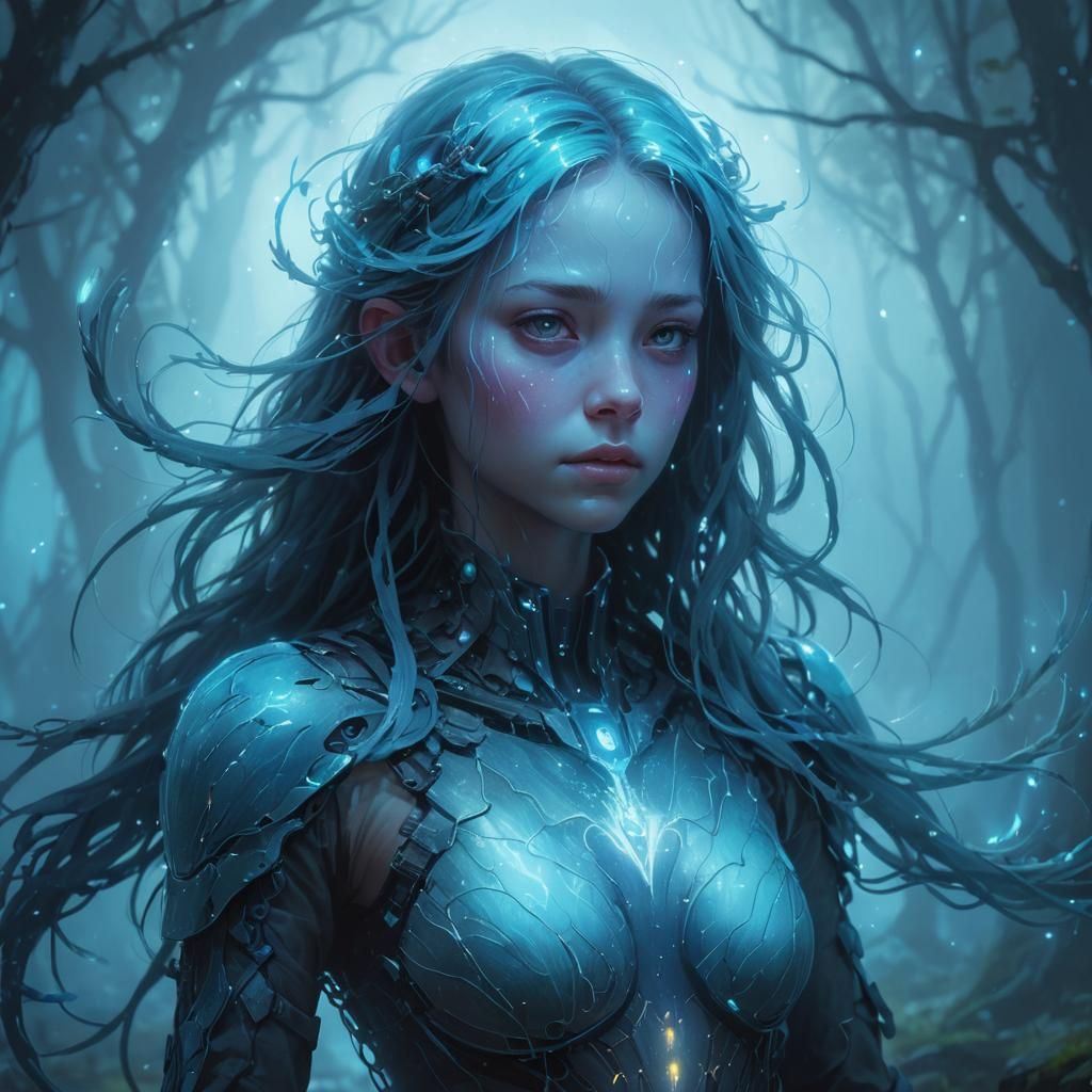 Bioluminescent Girl's Ethereal Transformation: Fantasy Art