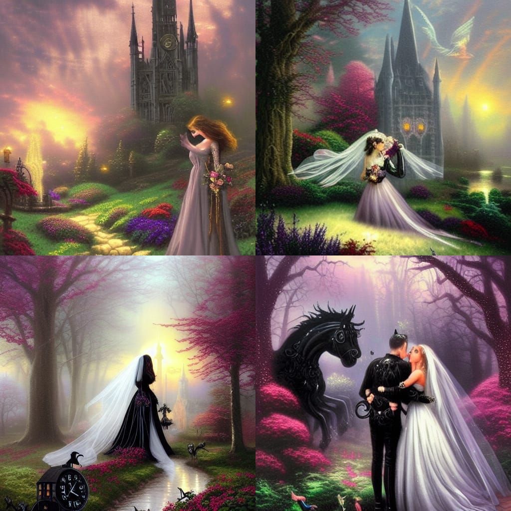 Ethereal Gothic Bride with Unicorns and Clocks