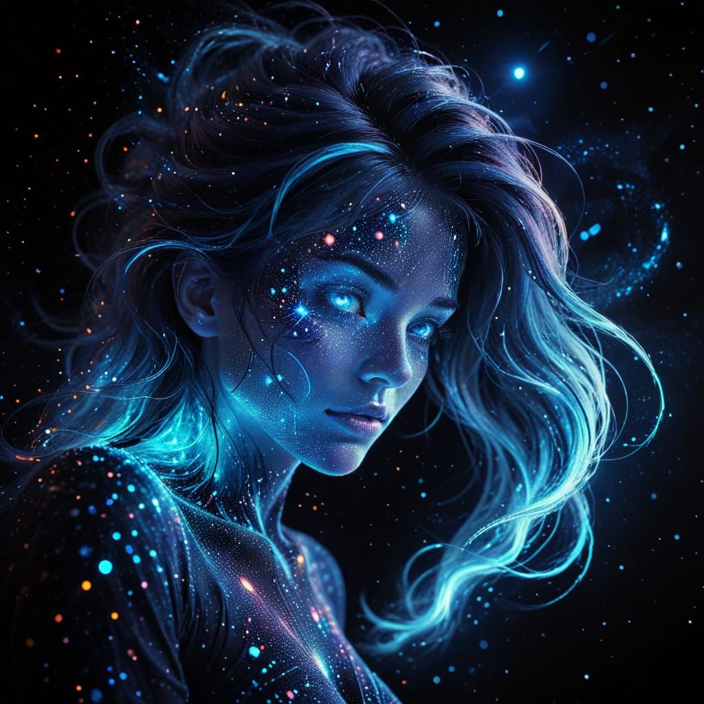 Cosmic Woman Made of Stars in Space