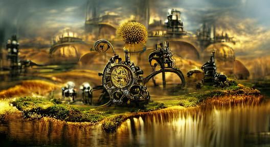 Clockwork Fantasy Landscape: A Vision of Mechanical Beauty