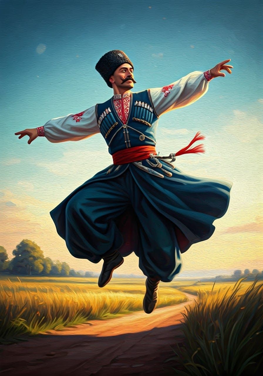 Cossack Dancer in Motion, Impressionist Style