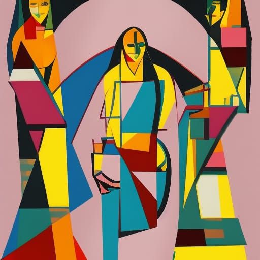 Palestinian Women: A Cubist Art Deco Rendering