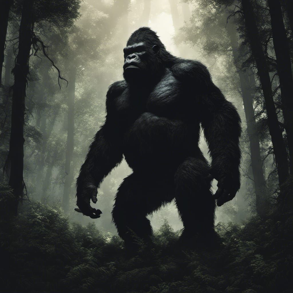 King Kong Silhouette in Dark Fantasy Forest