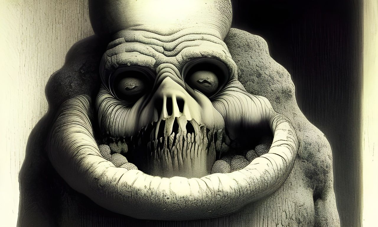 Horror Portrait of Screaming Gnome with Melting Eyes