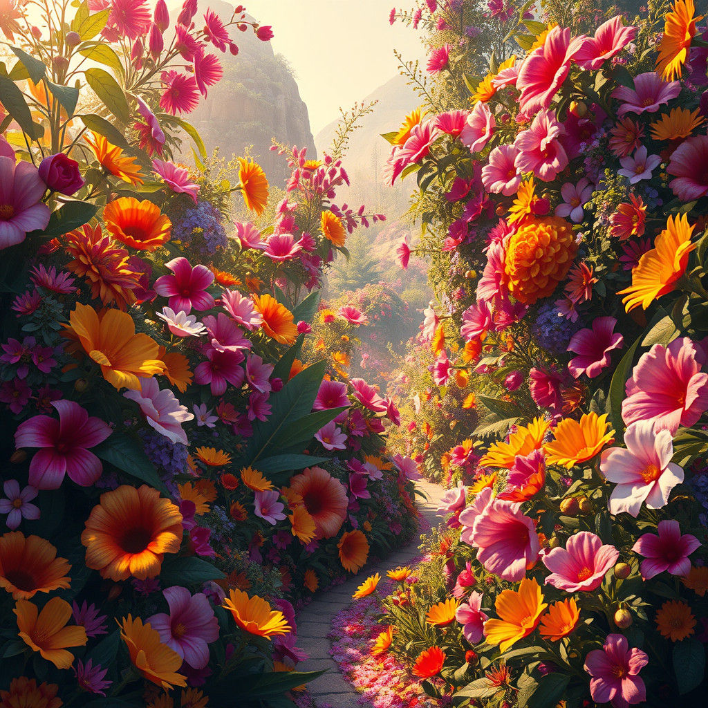 Exotic Flower Garden in Matte Painting Style