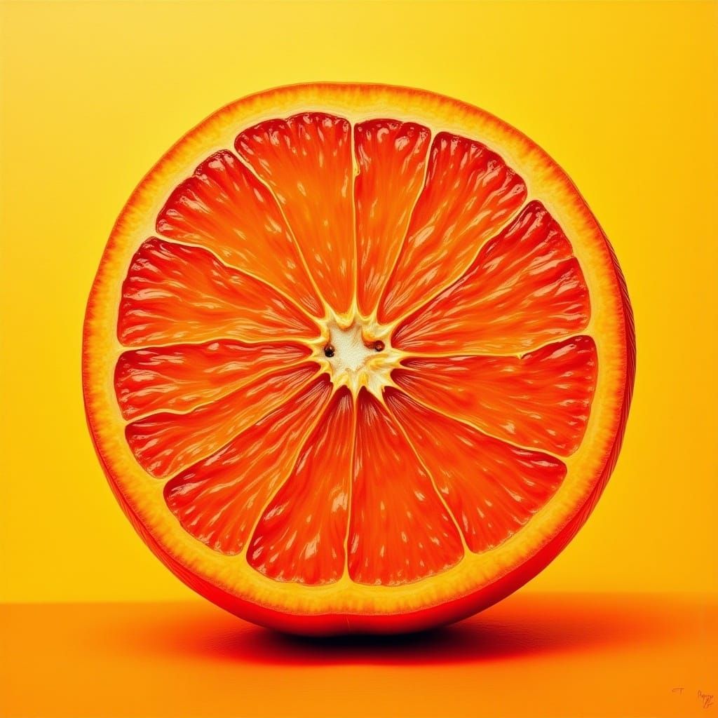 Sliced Orange in Dreamy Abstract Expressionist Style