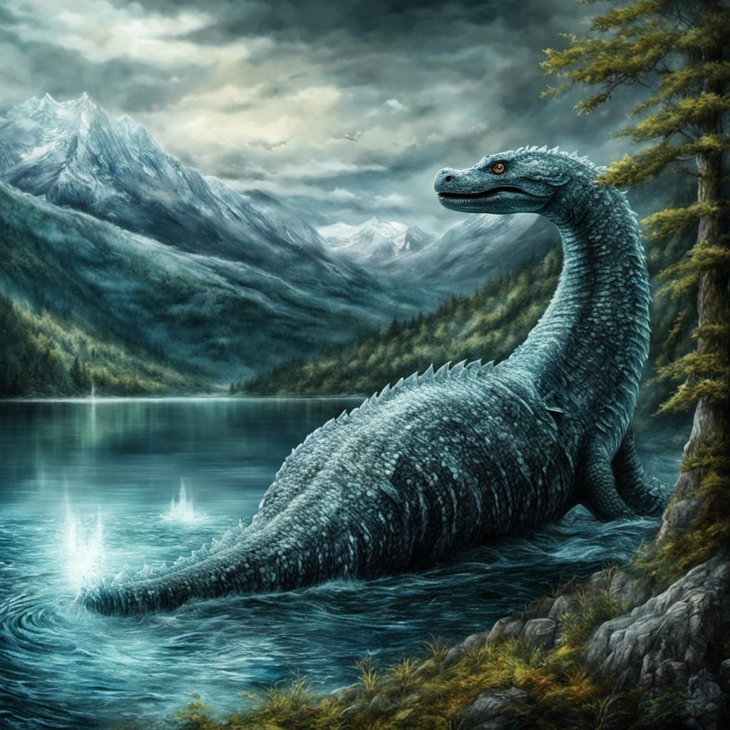 Detailed Digital Painting of Loch Ness Monster