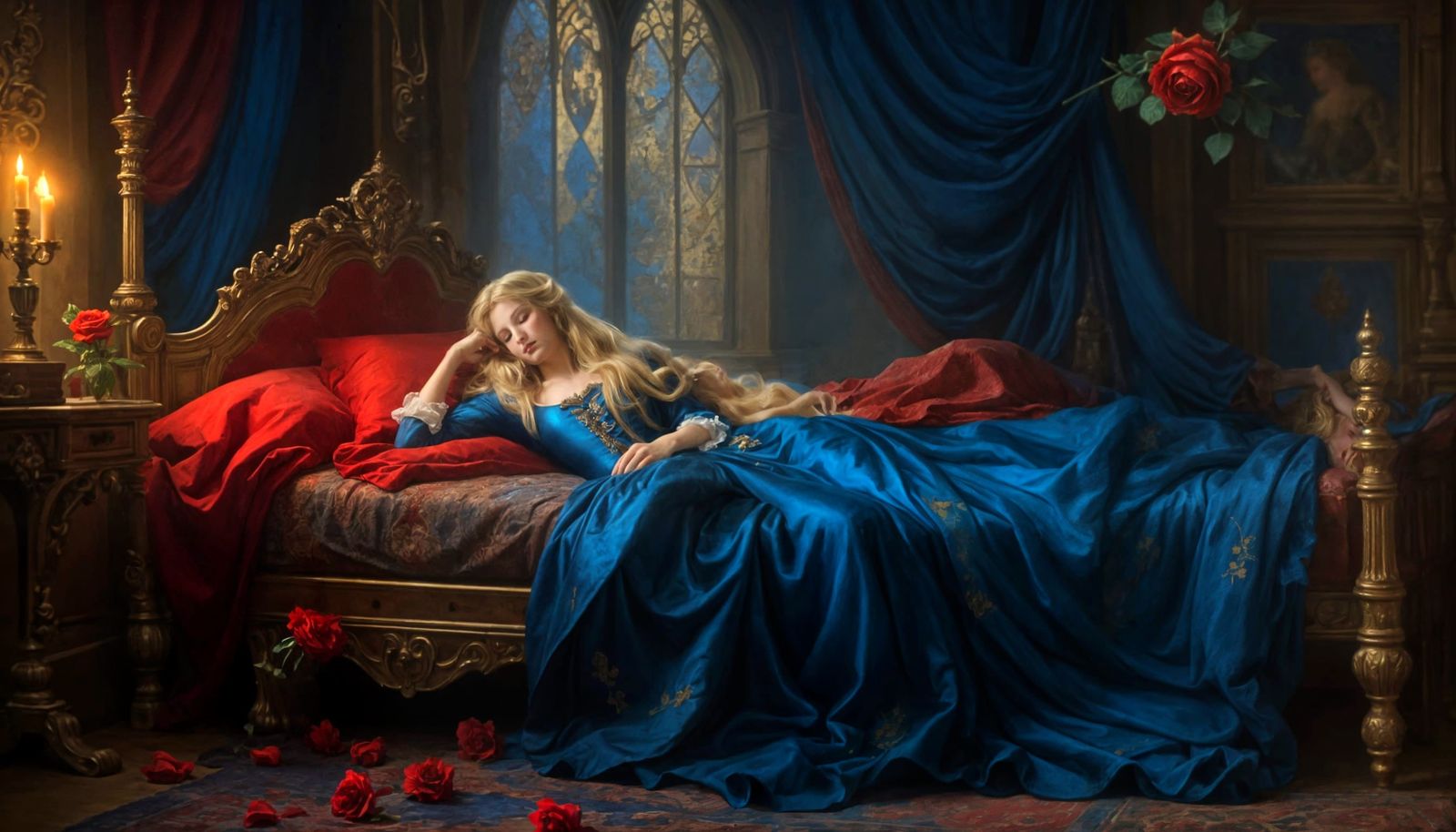Sleeping Beauty in Gothic Palace Oil Painting