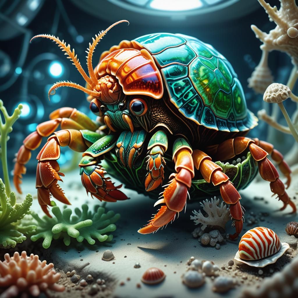 Alien Crab Creature in Futuristic Lab, Xenobiology Art