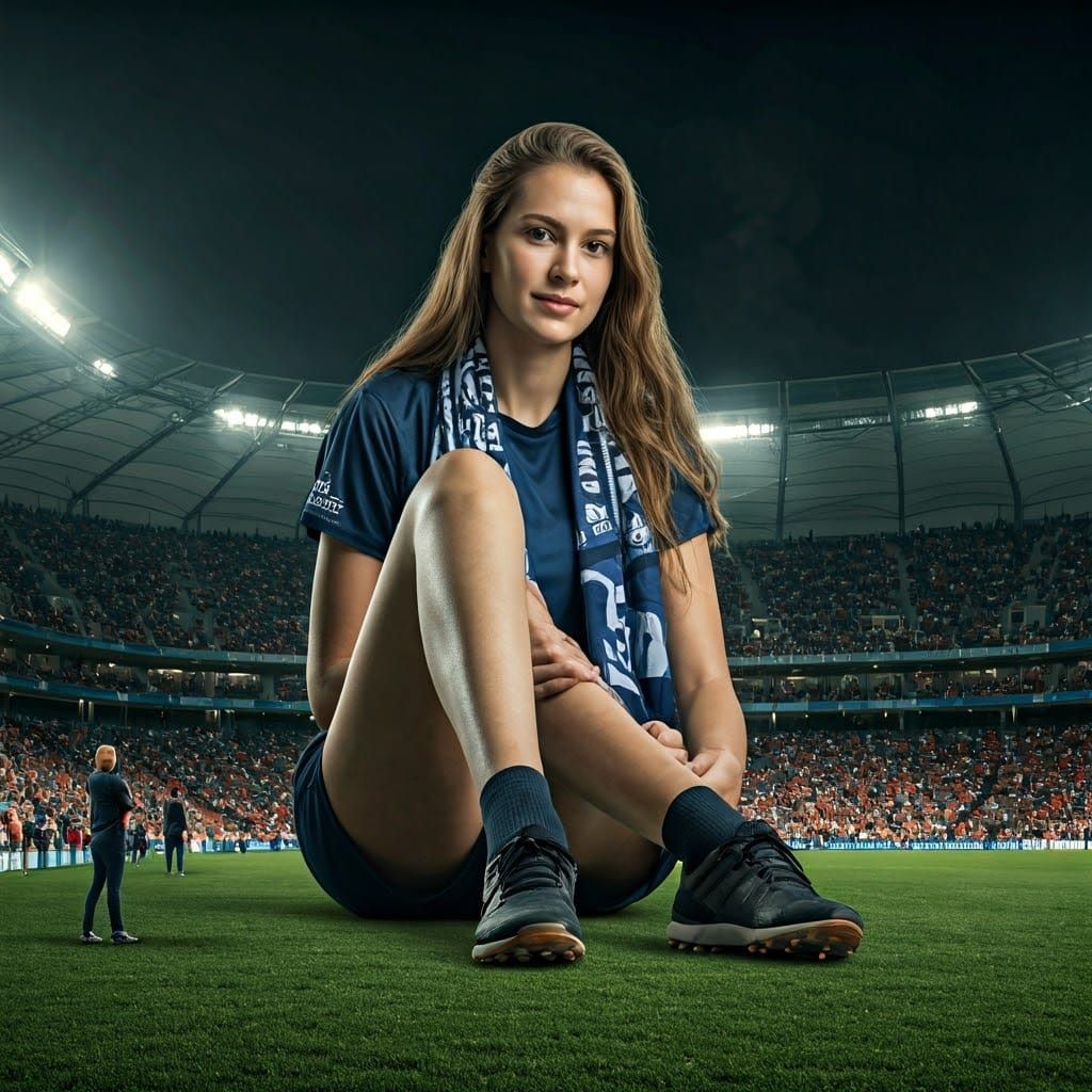 Giant Girl Sits Among Tiny Crowd at Stadium Match