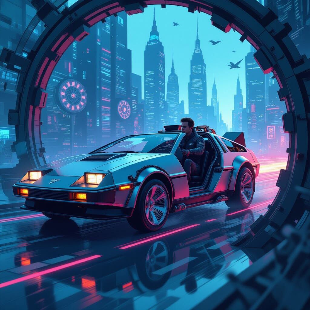 Sleek Time Machine with Clockwork Gears in Futuristic Style