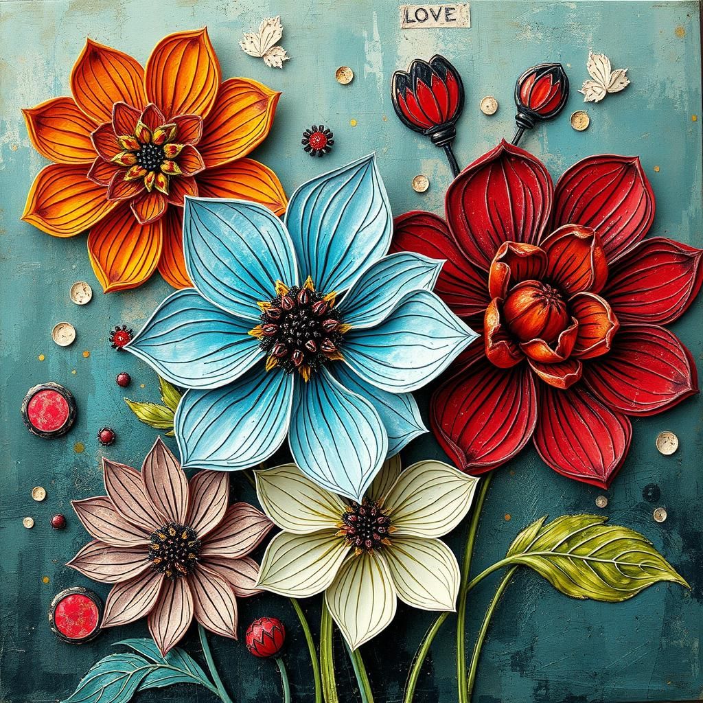 Floral Mixed Media Art: Digital Screen Print Poster