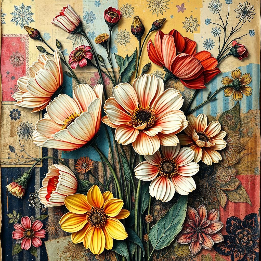 Floral Mixed Media Art: Digital Screen Print Poster