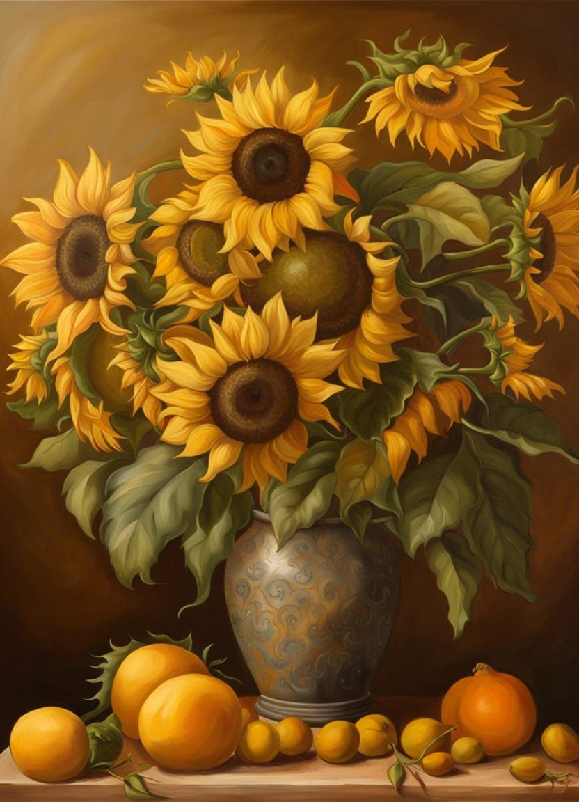 Sunflower Vase in Leonardo Da Vinci Style