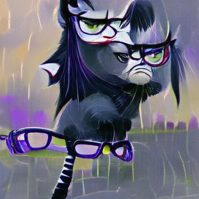 Angry Goth Cat with Glasses Portrait