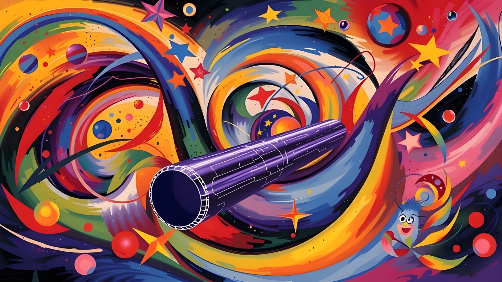 Surreal Cosmos: Spinning Metallic Cylinders Reflecting Kandi...