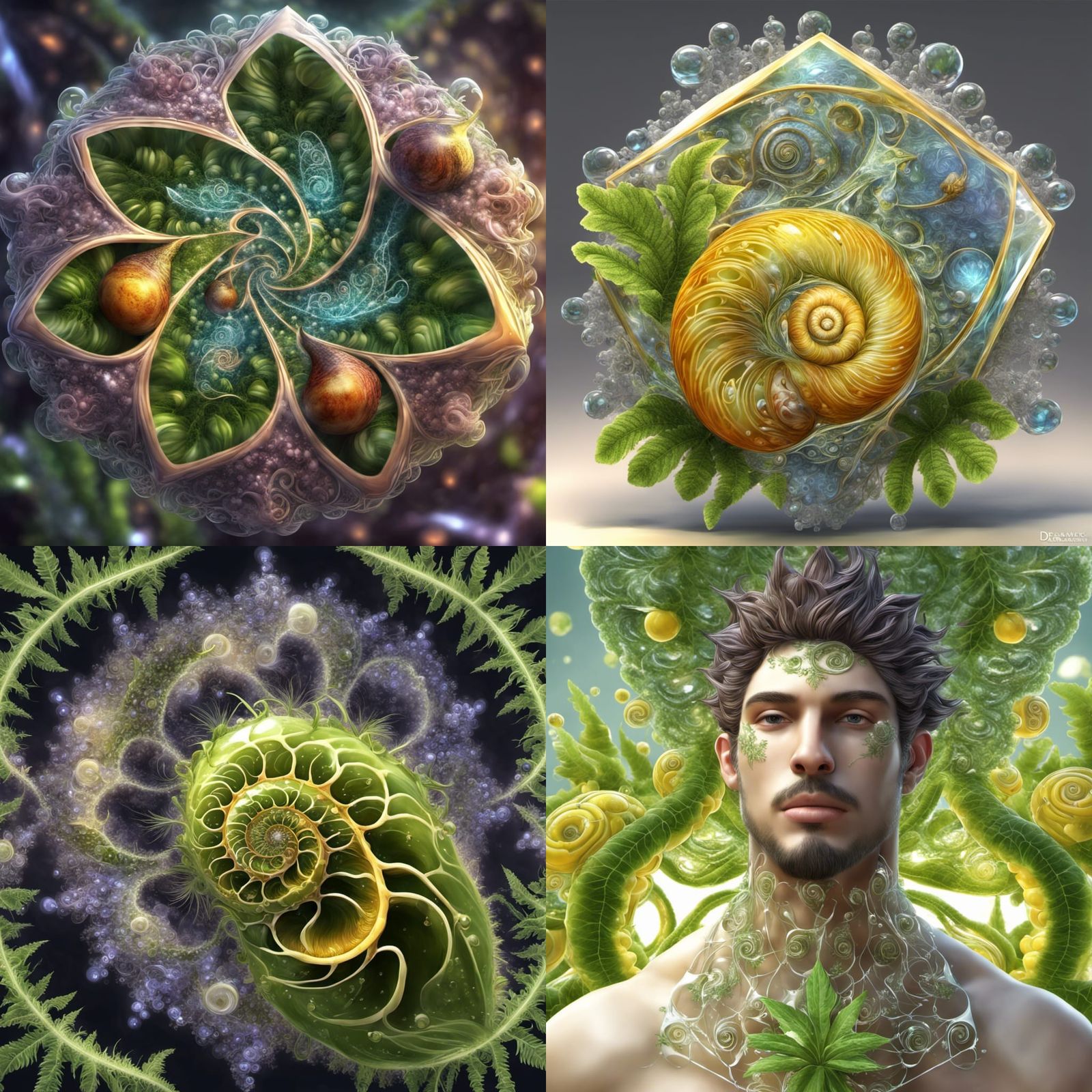 Snail Man Climbing Star-Fruit in Dreamlike Cave