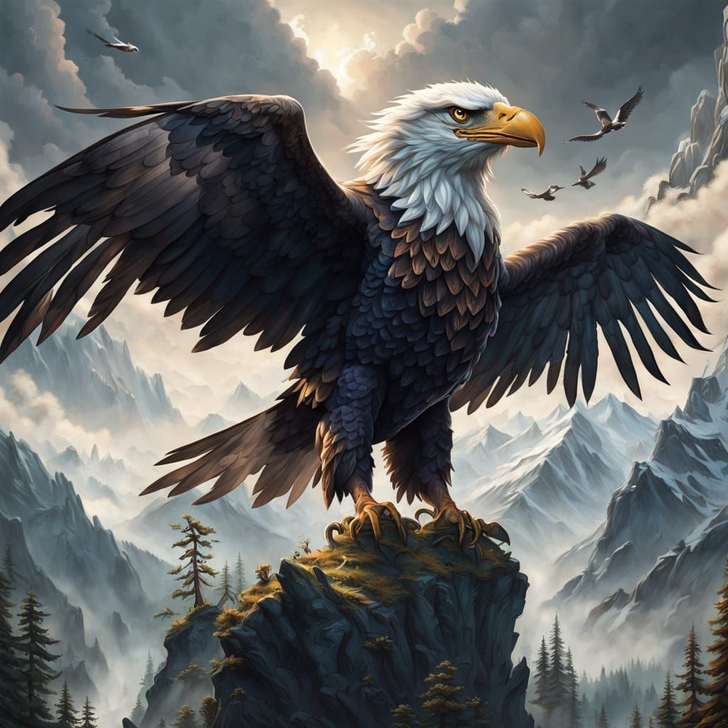 Haast's Eagles Soaring Through Misty Mountains