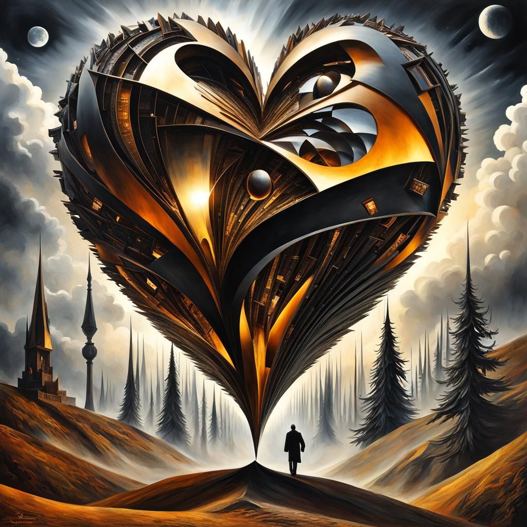 Surreal Heart in Dark Cel-Shaded Style