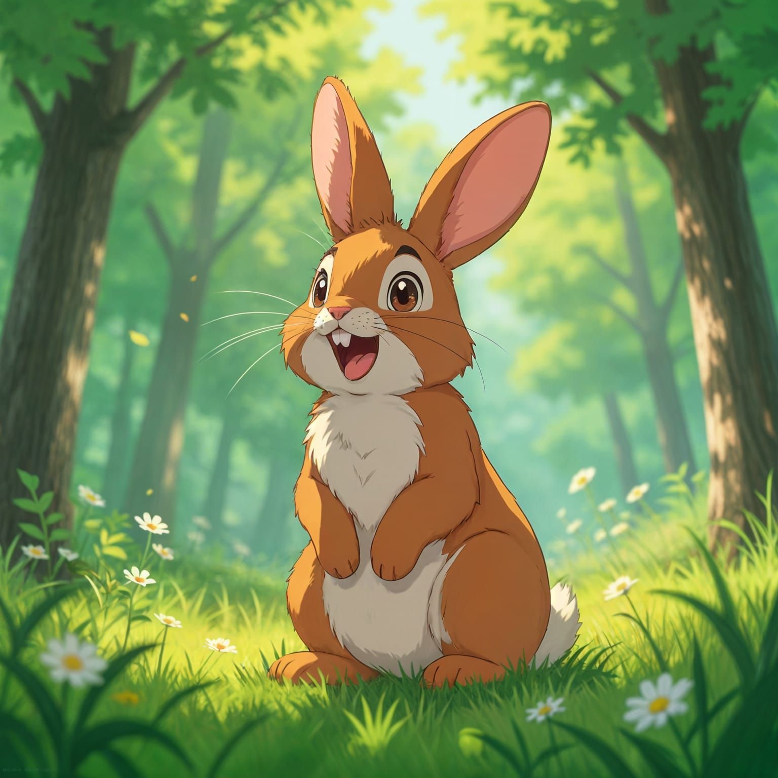 Laughing Bunny in Ghibli Anime Style