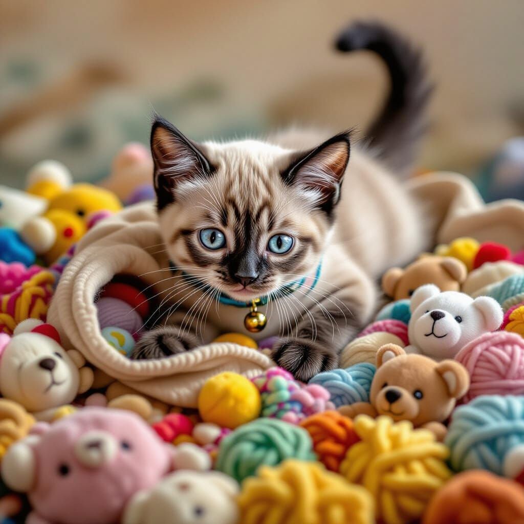 Siamese Kitten's Toy Box Adventure: Photorealistic Detail