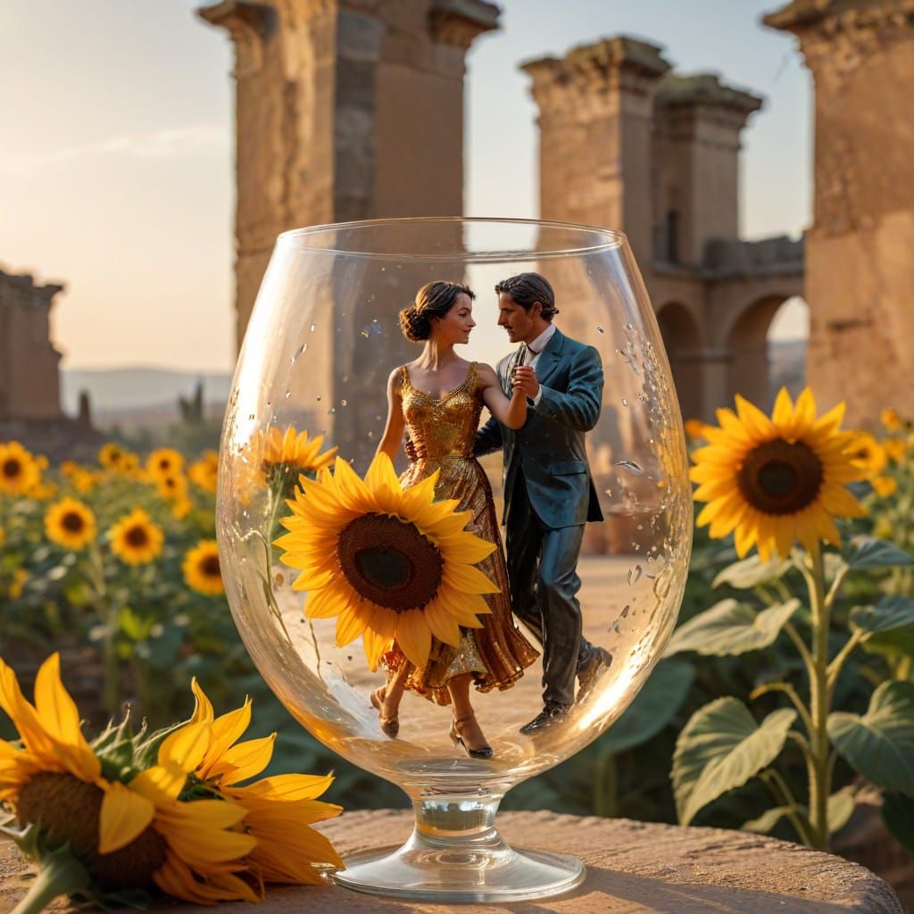 Tango Dancers in Glass Sunflower: Golden Hour