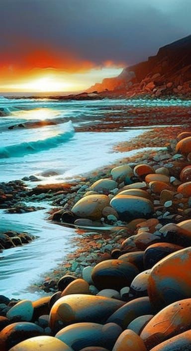 Waves Crash on a Rocky Shoreline