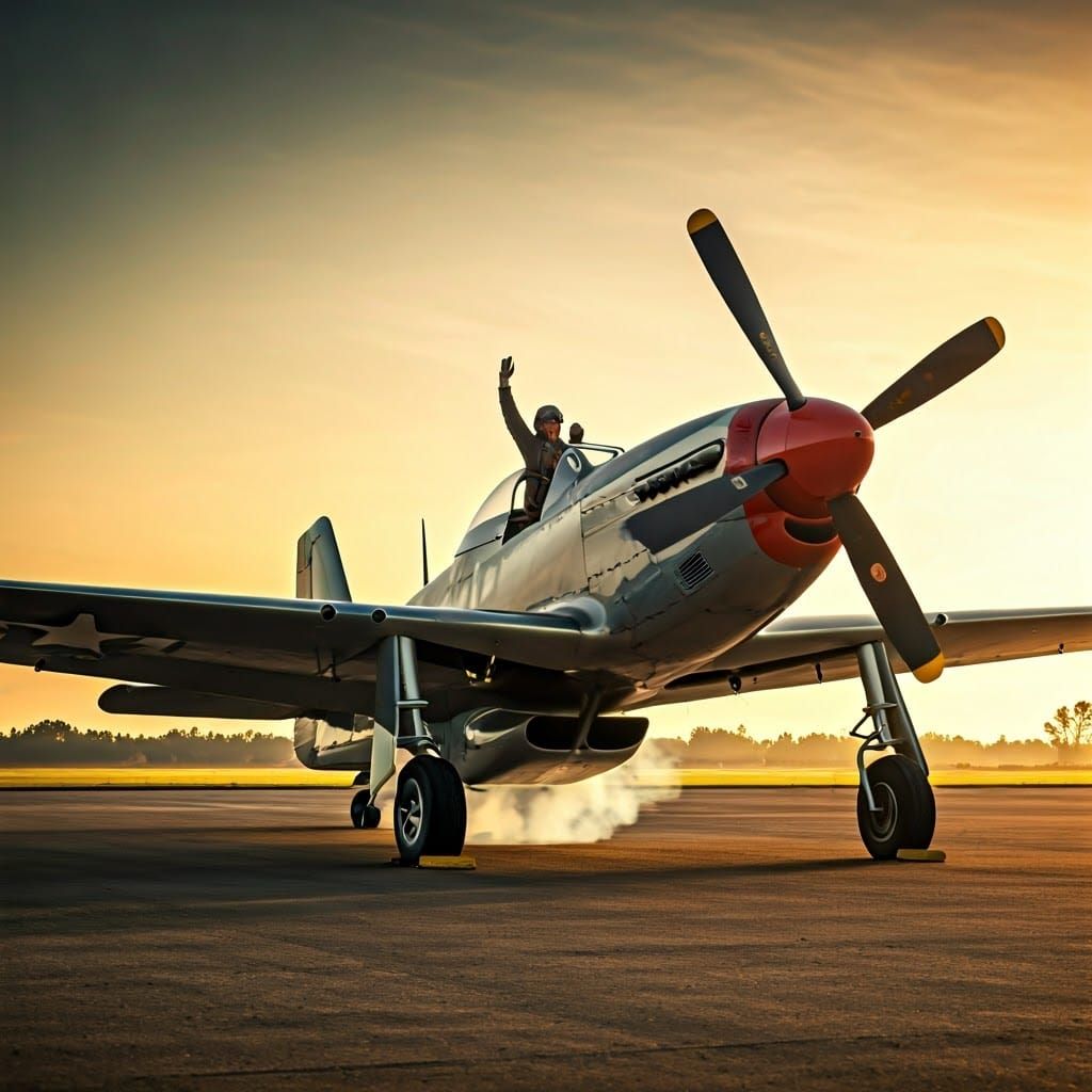 WWII Mustang Roaring to Life: Atmospheric Matte Painting