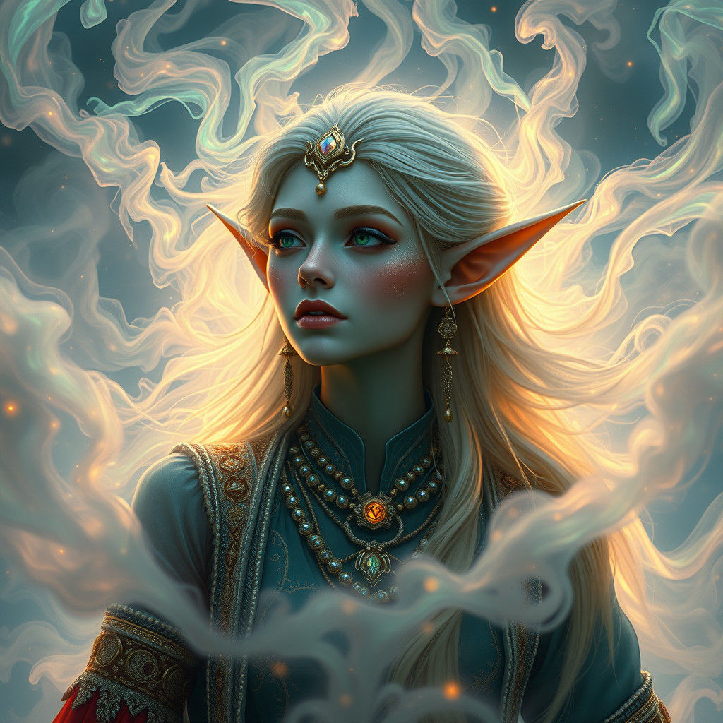 Ethereal Elf in Enchanted Realm: Maximalist Art