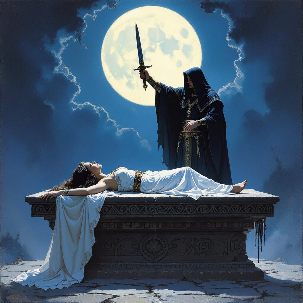 Midnight Ritual Sacrifice: Dark Fantasy Scene