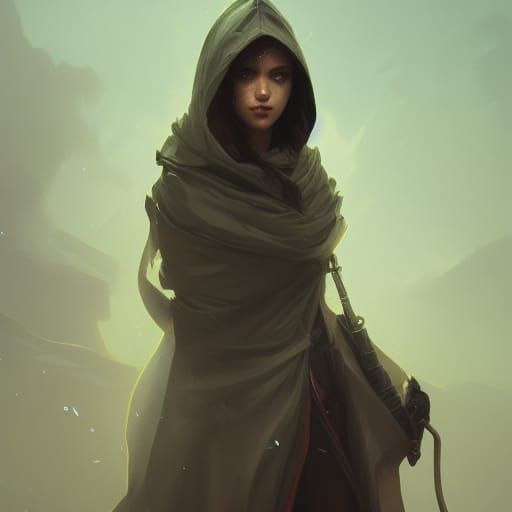 Hooded Wolf-Girl Spy: Hyperdetailed Portrait