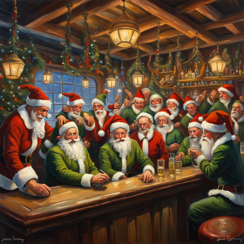North Pole Gay Bar for Elves, Oil Painting