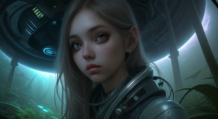 Frisky Girl in Sci-Fi Ecology with Deep Eyes