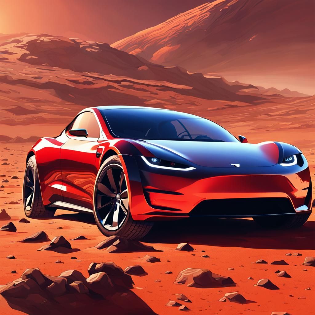 Tesla Roadster on Mars: Hyperrealistic Concept Art