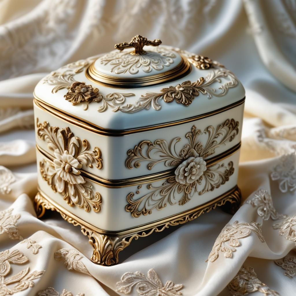 Ornate Ivory Tea Caddy on Velvet, Antique Photograph