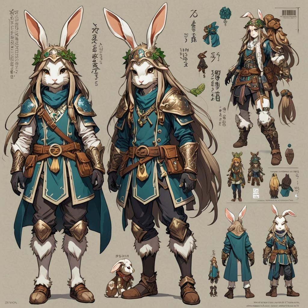 Anime Bunny Druid Character Sheet in Manga Style