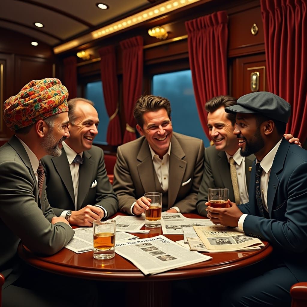 1940s Train Bar Car Scene in Atmospheric Style