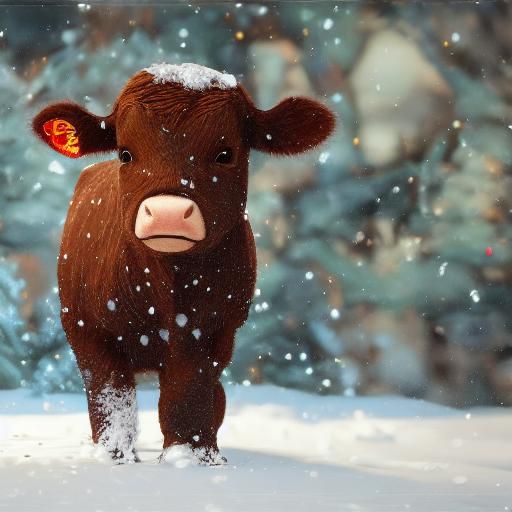 Cute Calf's First Snow Day: Digital Art