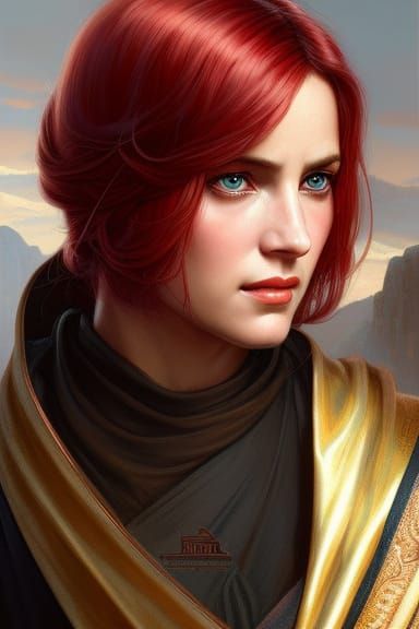 Rococo Jedi Lady Portrait with Red Hair