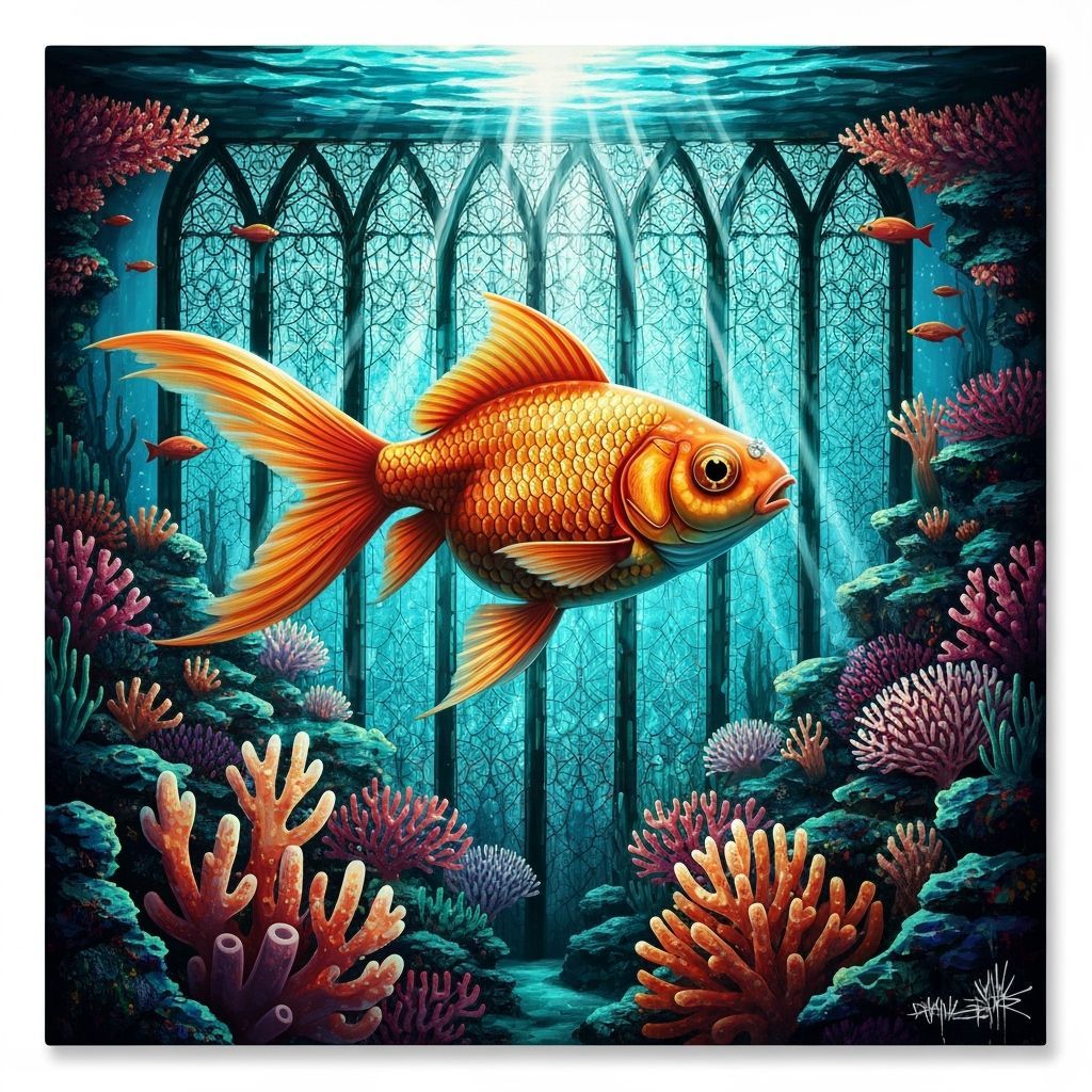 Goldfish in Stained Glass Reef, Urban Art Style