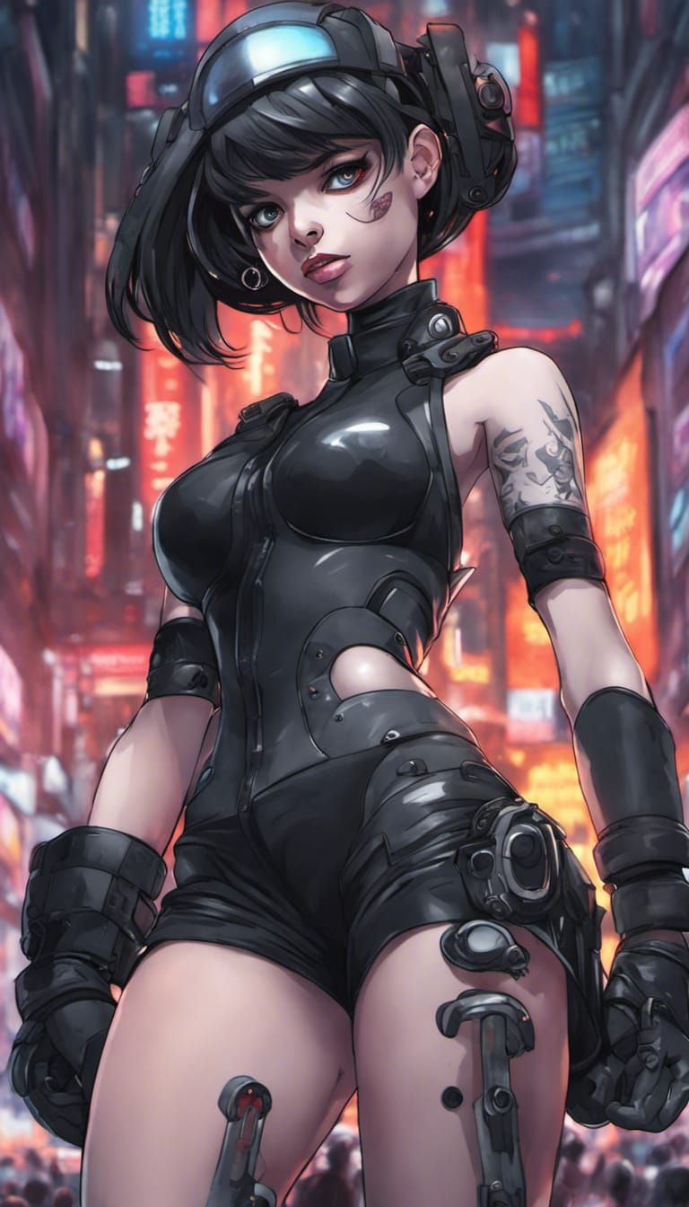 Futuristic Roller Derby Girl in Cyberpunk City