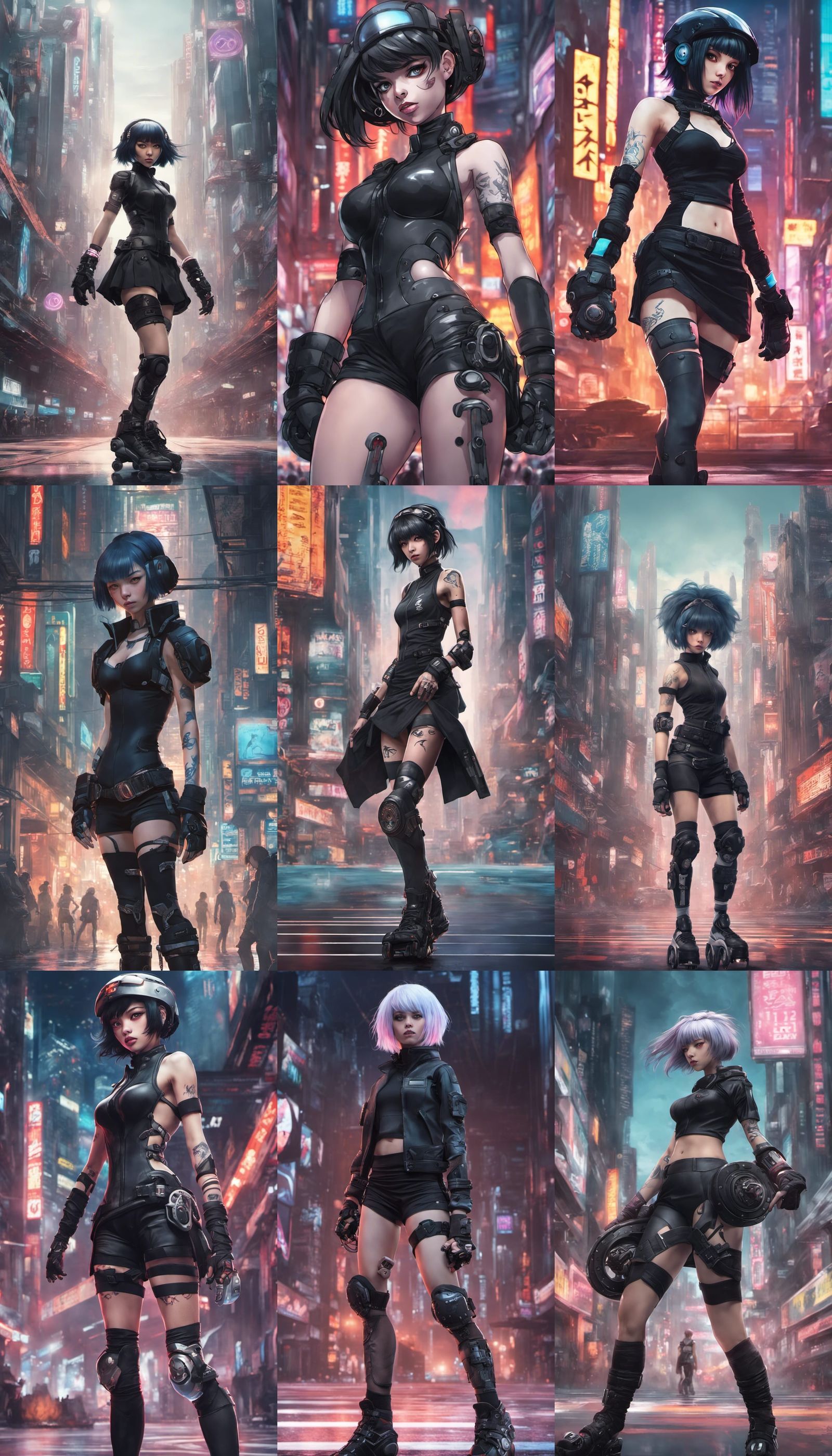 Futuristic Anime Roller Derby Girl in Cyberpunk City