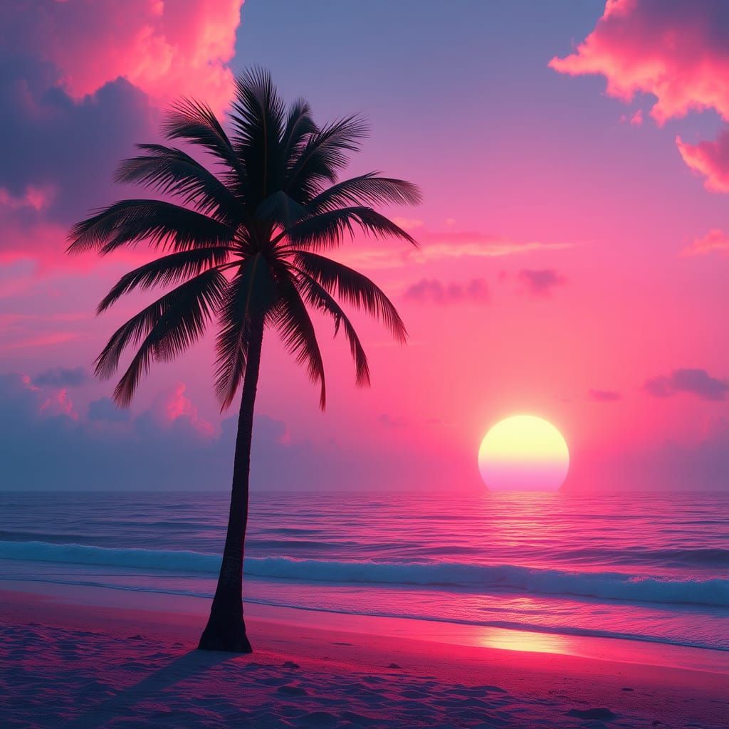 Vaporwave Palm Tree Sunset on Neon Horizon