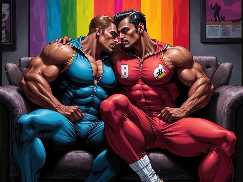 Muscular gay couple - Vintage comic style