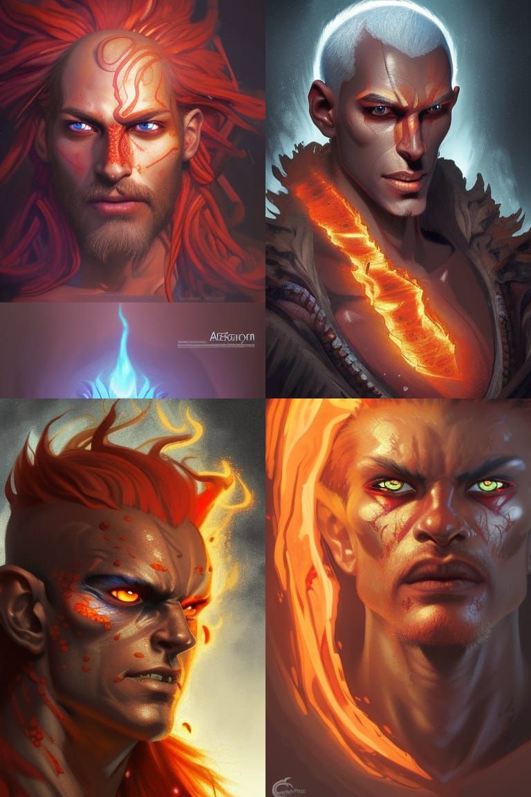 Fiery Genasi Portrait in Art Nouveau Style