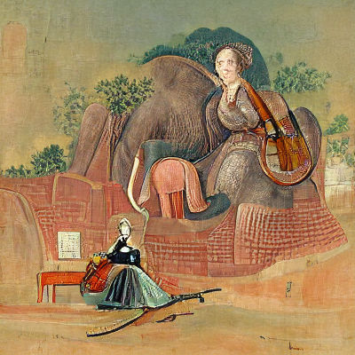 Woman, Violin, and Elephant Surreal Composition