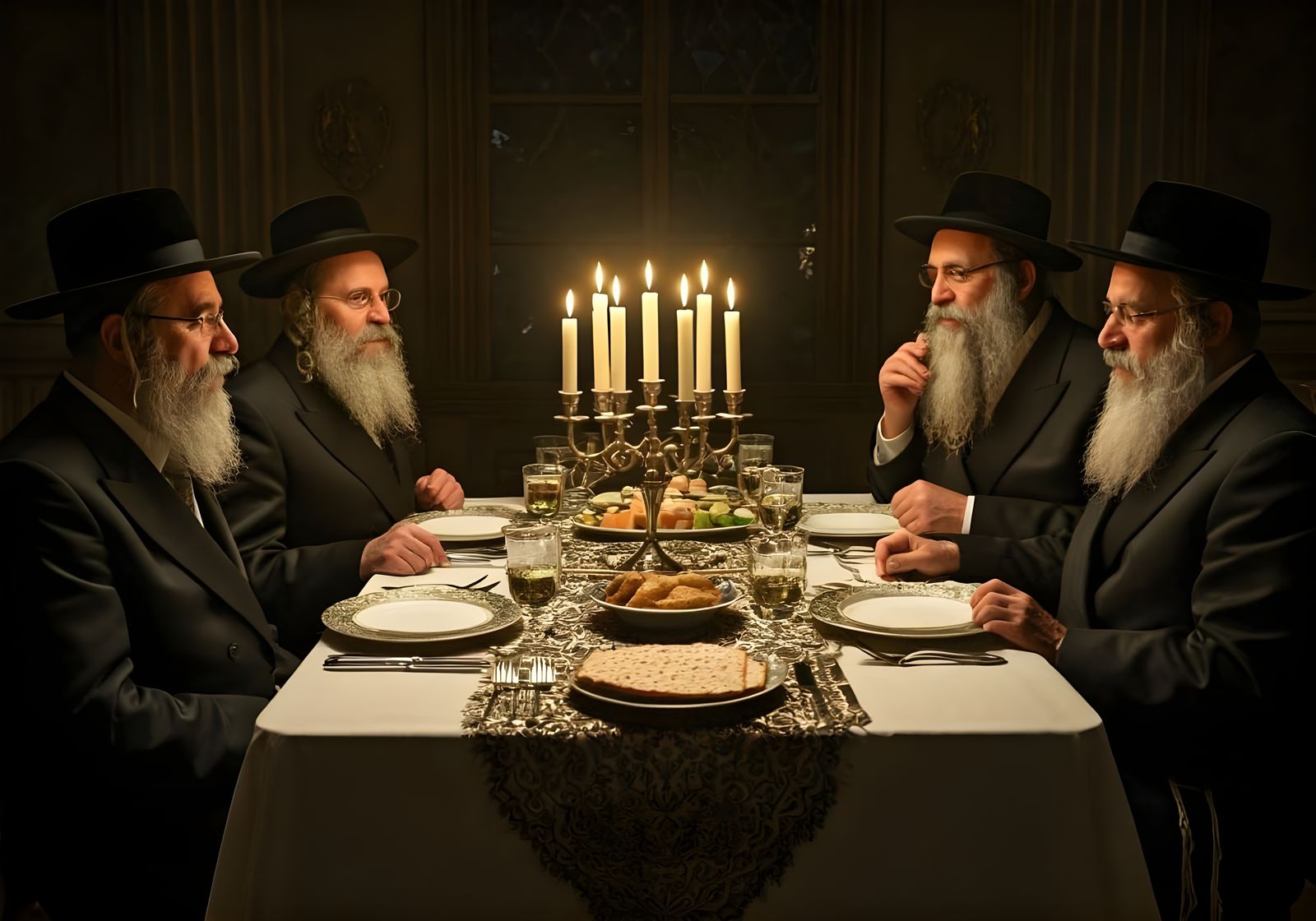 Traditional Hasidic Family Celebrates Passover Seder in Eleg...